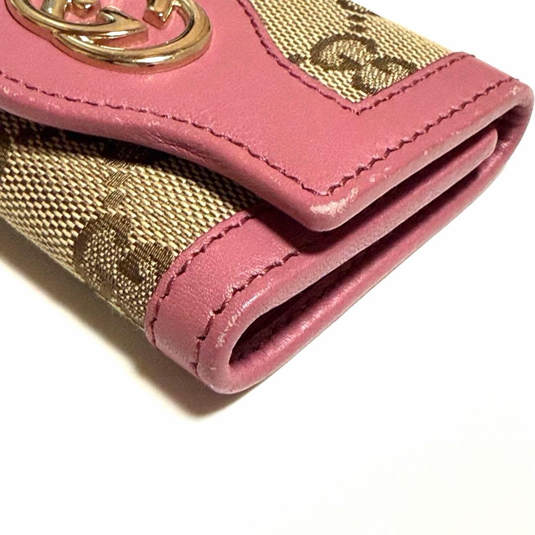 GUCCI キーケース GGキャンバス レザー ピンク 6連フック 箱付き