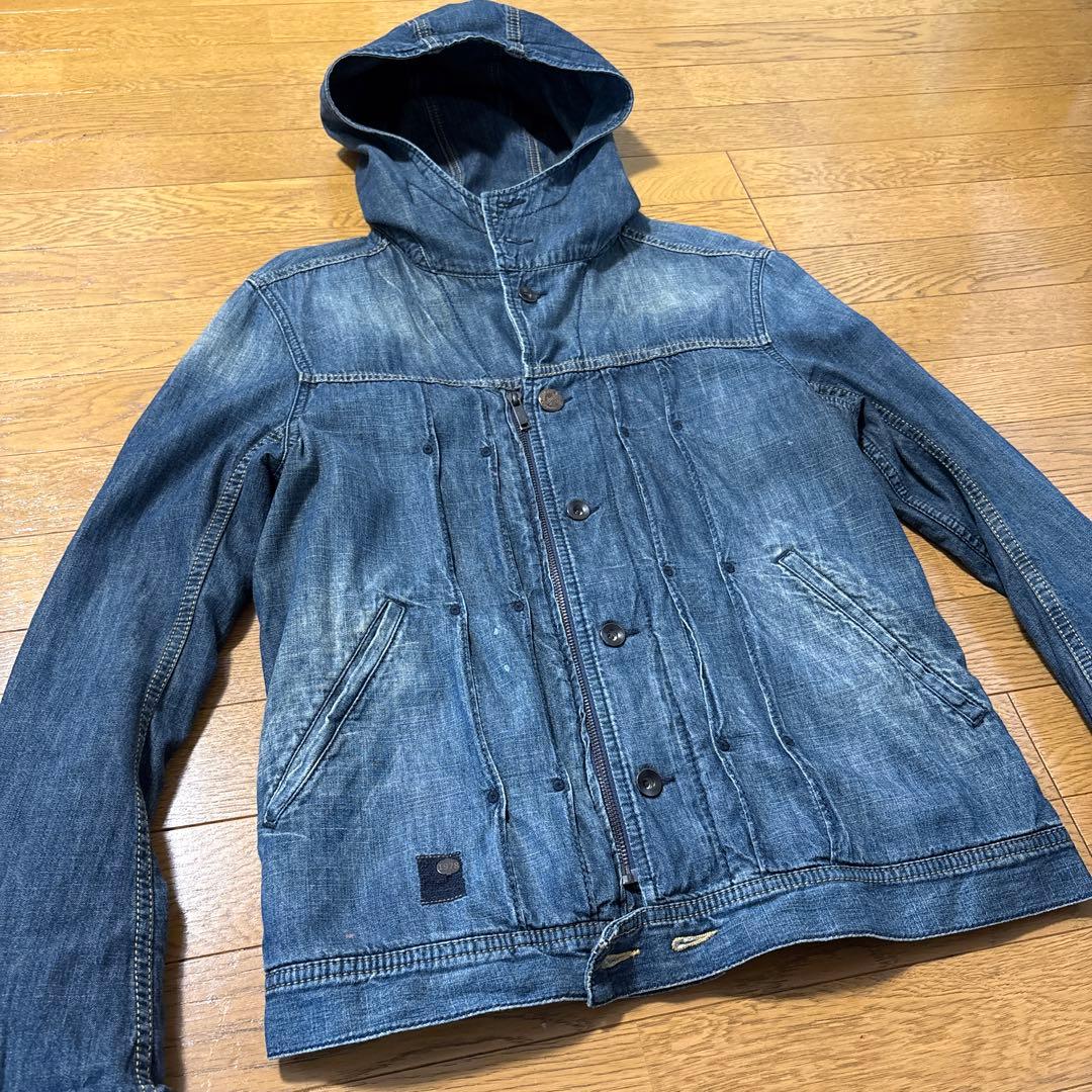 Diesel デニムフーテッドジャケット ダメージ加工 裏地ブランケット M