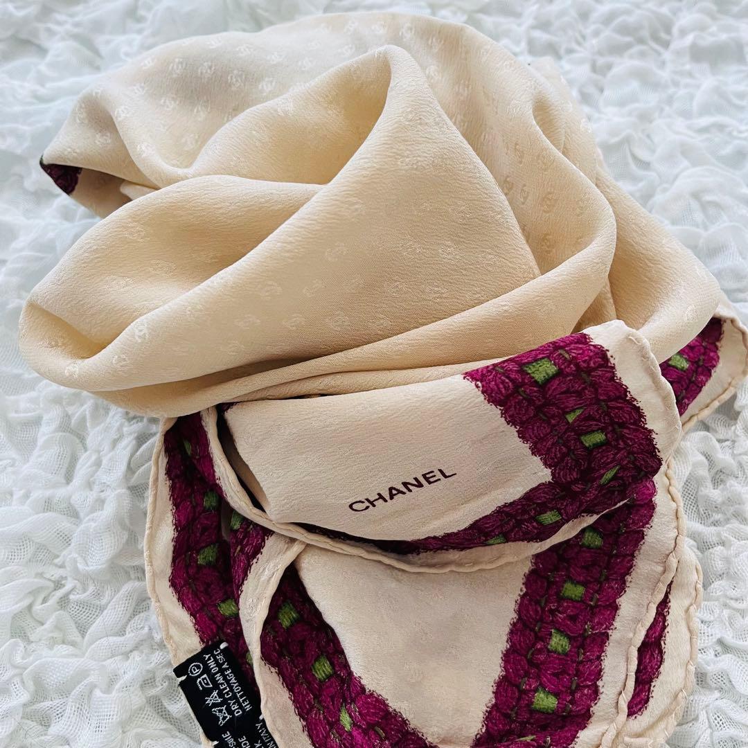 【ぱぴ】CHANEL シャネル 大判ストール シルク100% ココマーク