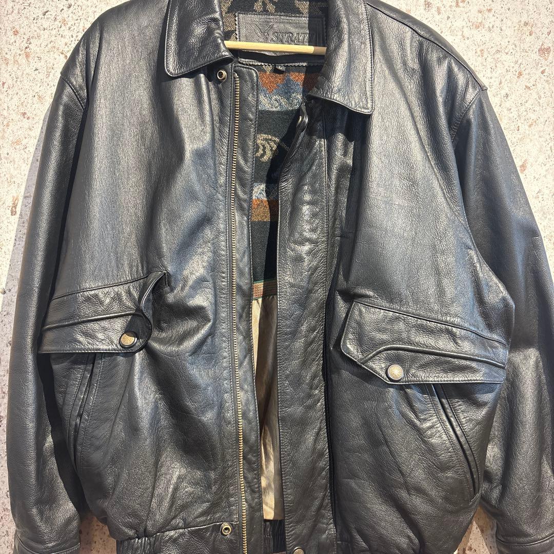 VINTAGE 黒 レザーボンバージャケット