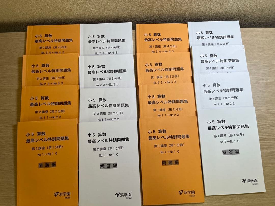 浜学園　小5算数最高レベル特訓 問題集・解答編・難問解説集の計24冊フルセット