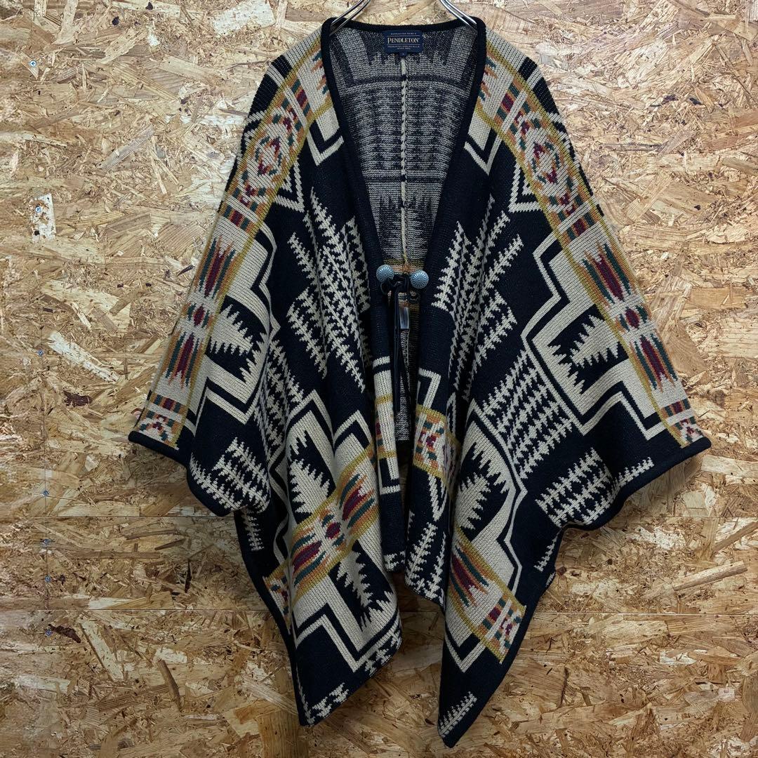 ★PENDLETON★ウールポンチョ★ケープ★キャンプ★アウトドア★L★総柄★