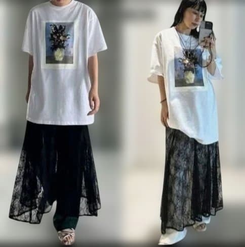 アメリ　AMERI　BIG TEE LAYERED LACE DRESS