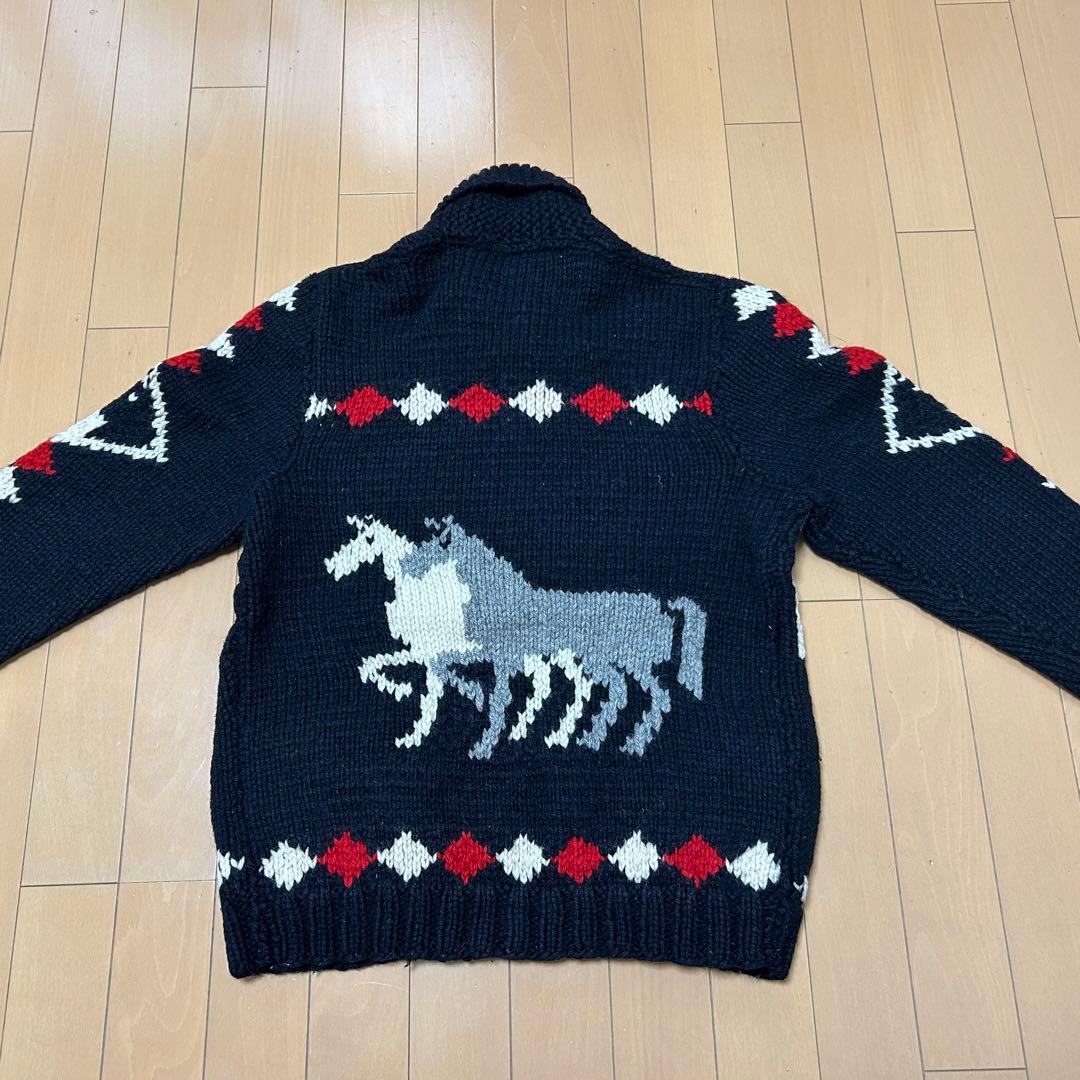 ヴィンテージカウチンセーター　年代不明ブラック馬柄　LIGHTNING zip
