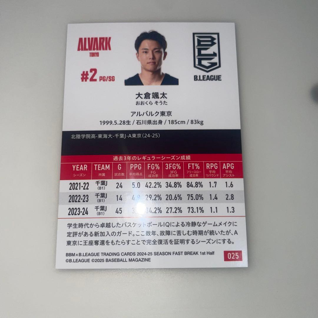 大倉颯太 BBM アルバルク東京 千葉ジェッツ 直筆サイン