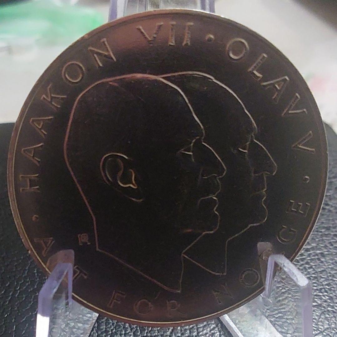 1970年 ノルウェー銀貨 25クローネ 開放25周年記念銀貨SV875大型銀貨