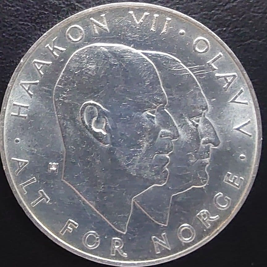 1970年 ノルウェー銀貨 25クローネ 開放25周年記念銀貨SV875大型銀貨