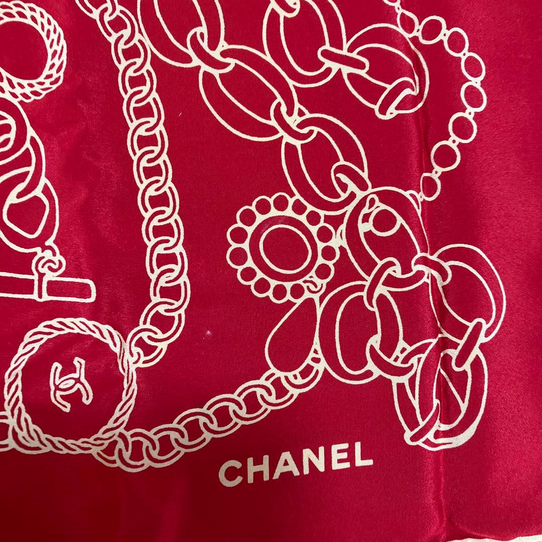 希少　美品 CHANEL シャネル チェーン柄 シルクスカーフ 83×83cm