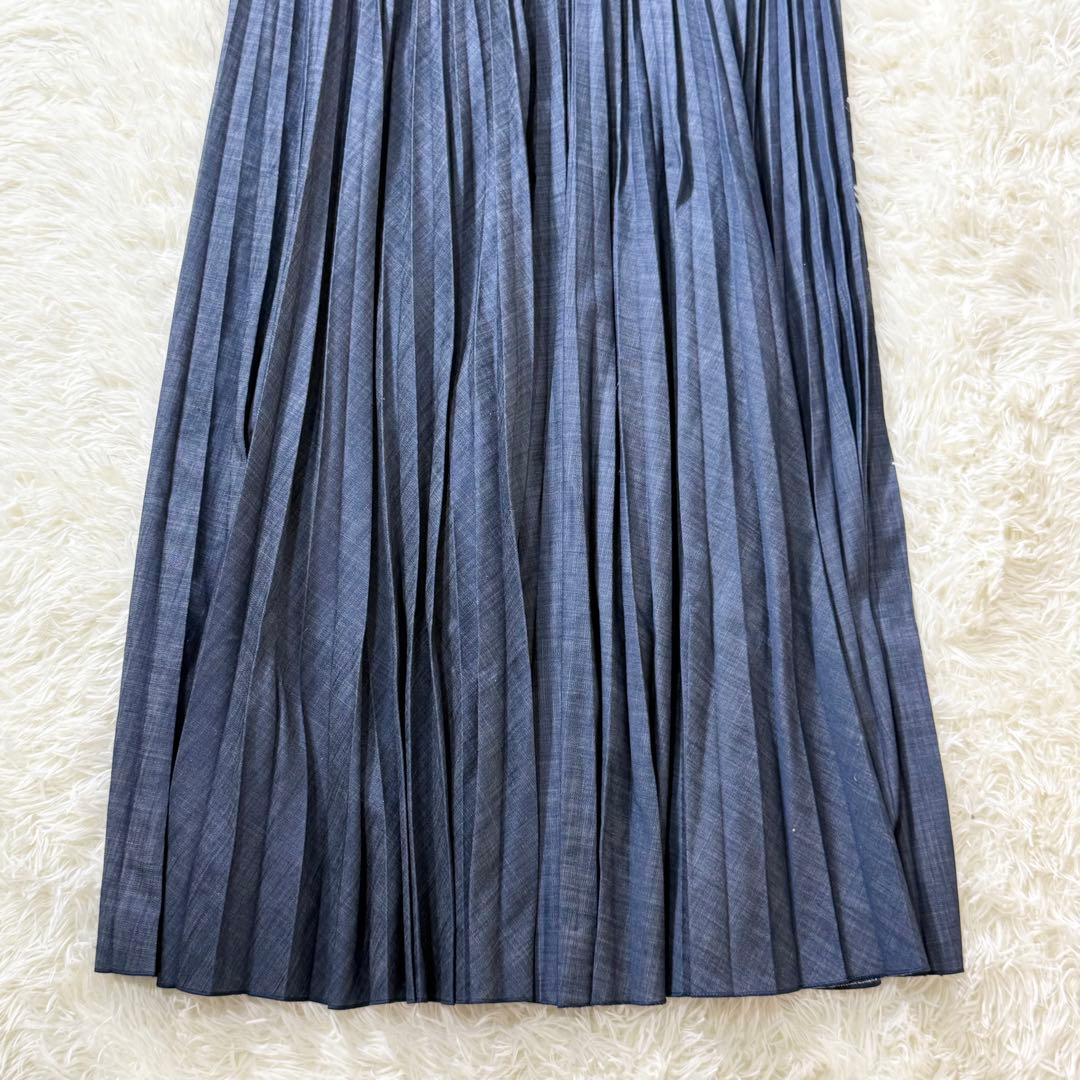 ADORE アドーア シャンブレー デニム プリーツ ワンピース 38
