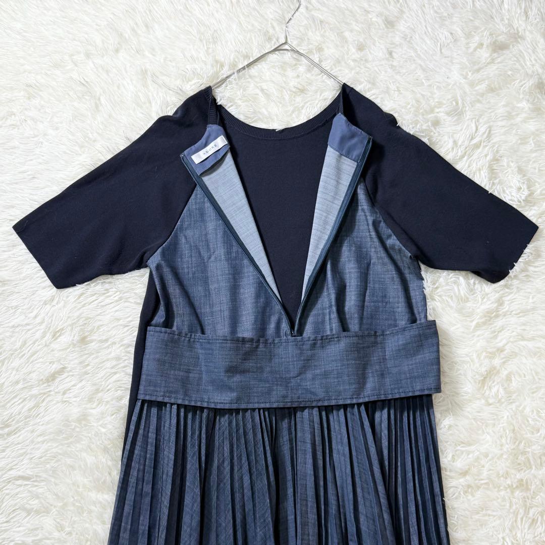 ADORE アドーア シャンブレー デニム プリーツ ワンピース 38