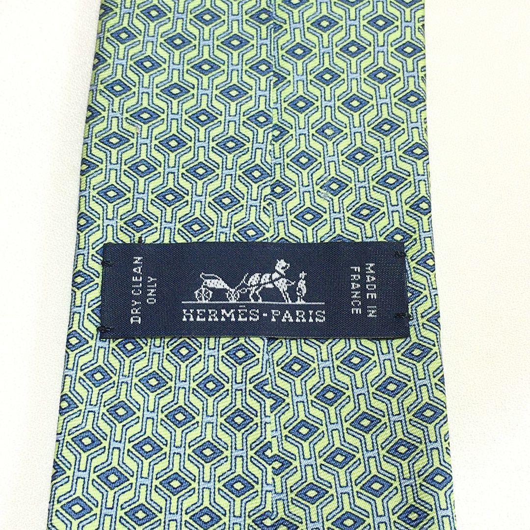 未使用級 エルメス HERMES ネクタイ シルク ライトグリーン 総柄