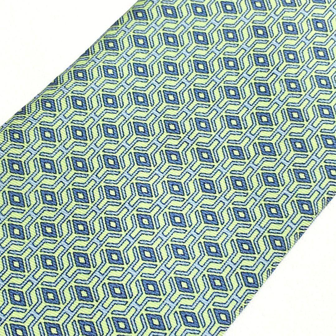 未使用級 エルメス HERMES ネクタイ シルク ライトグリーン 総柄