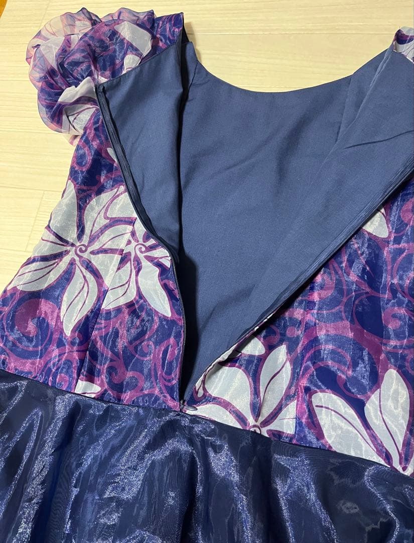 極美品フラダンス用ドレス 紫とブルーの豪華オーガンジードレス