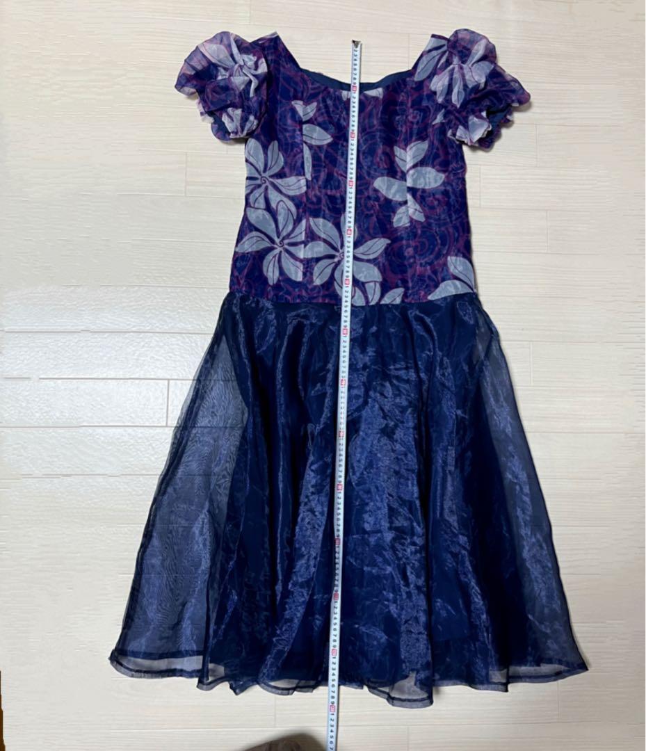 極美品フラダンス用ドレス 紫とブルーの豪華オーガンジードレス