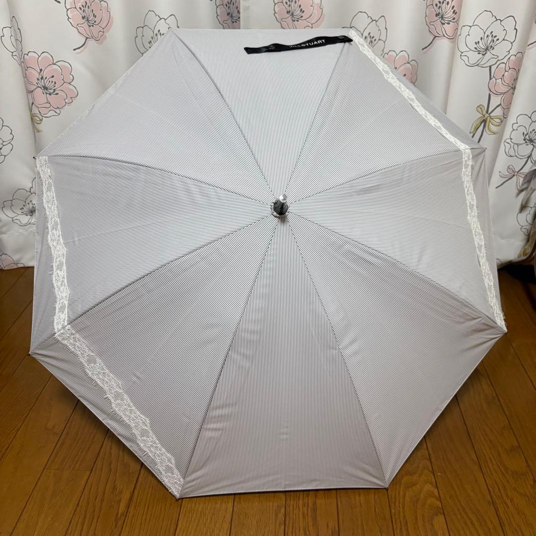 【未使用】ジルスチュアート　晴雨兼用傘　日傘　長傘　ストライプ　レース
