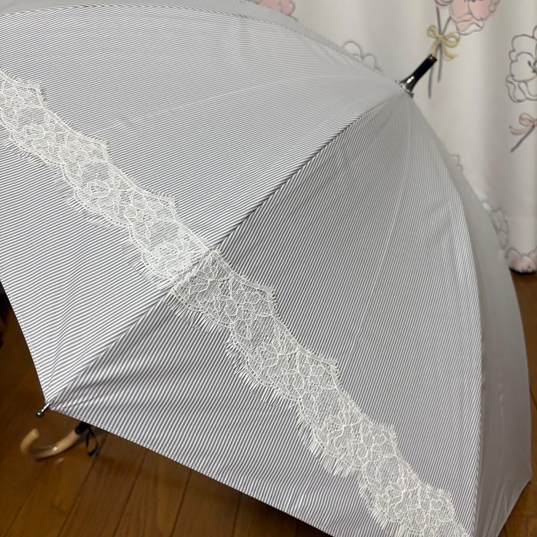 【未使用】ジルスチュアート　晴雨兼用傘　日傘　長傘　ストライプ　レース