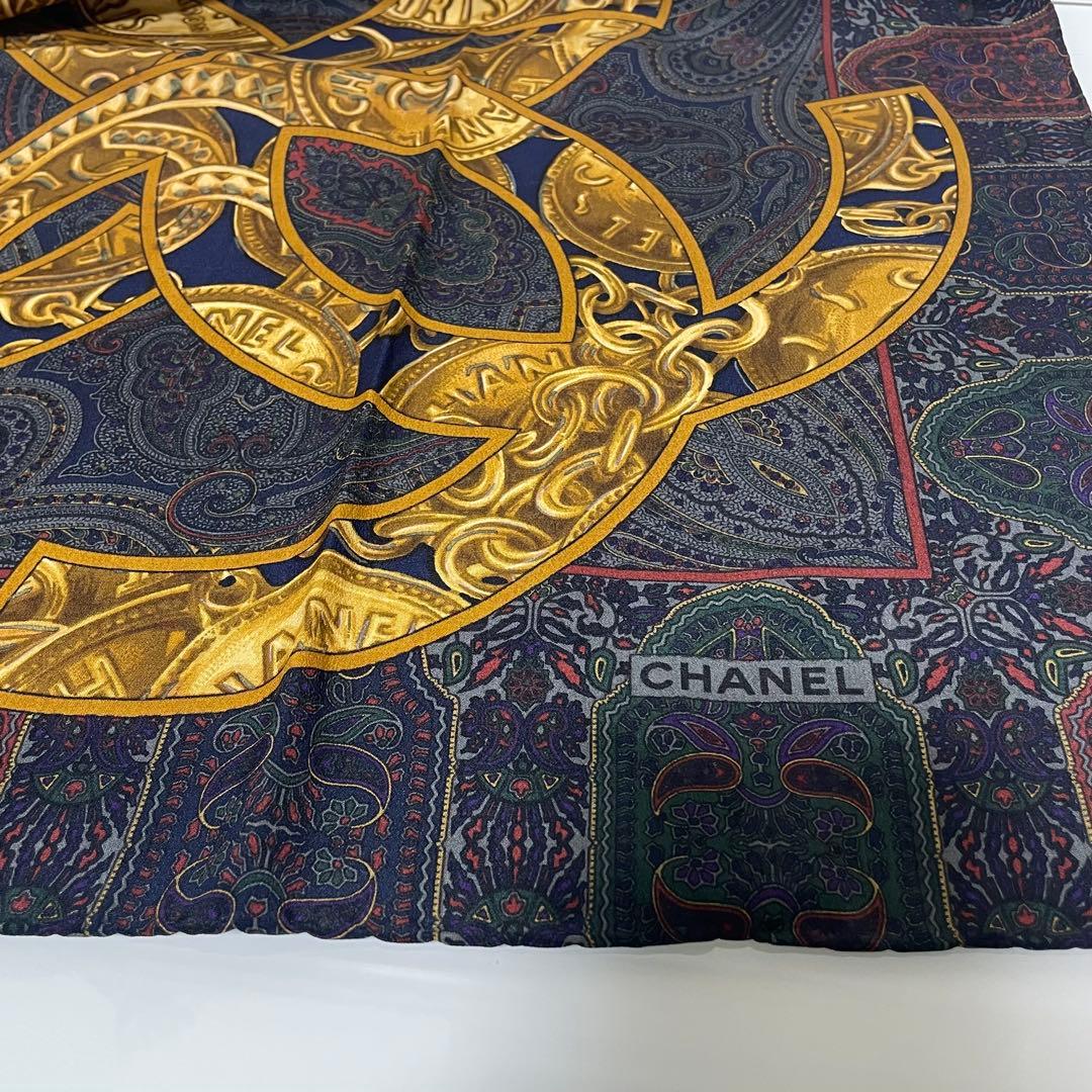 CHANEL シャネル ココマーク ペイズリー チェーン 総柄 シルクスカーフ