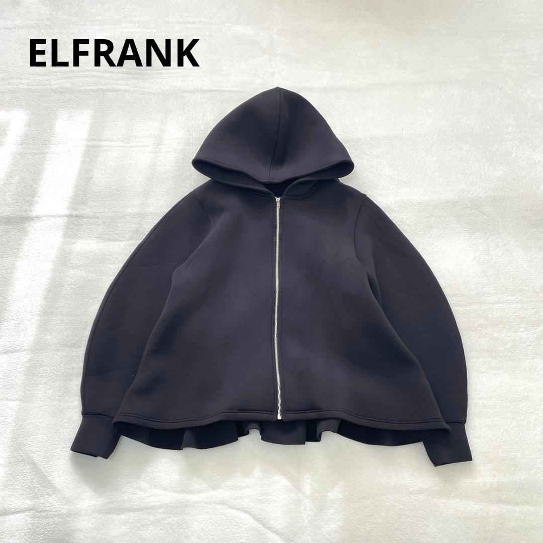 ELFRANK パーカー 裾フリル ダンボールニット ジップアップ レディース