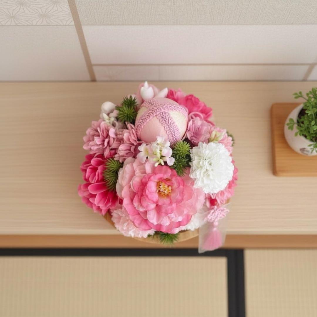 【迎春・桃の節句にも】鏡餅アレンジ＊正月飾り つまみ細工ピン付き飾り正月アレンジ