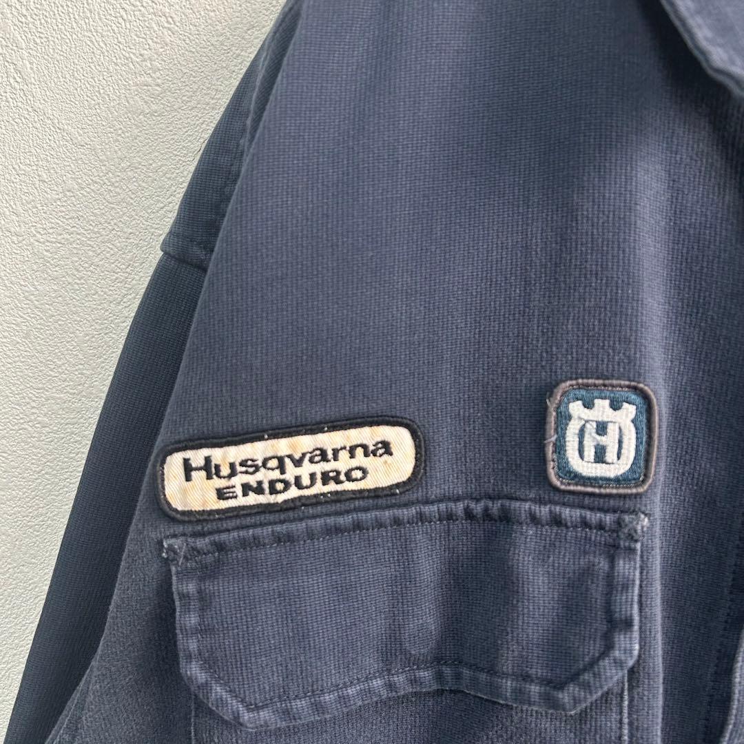 【Husqvarna】ジャケット　刺繍ロゴ　作業着　バイカー　ネイビー　ワッペン