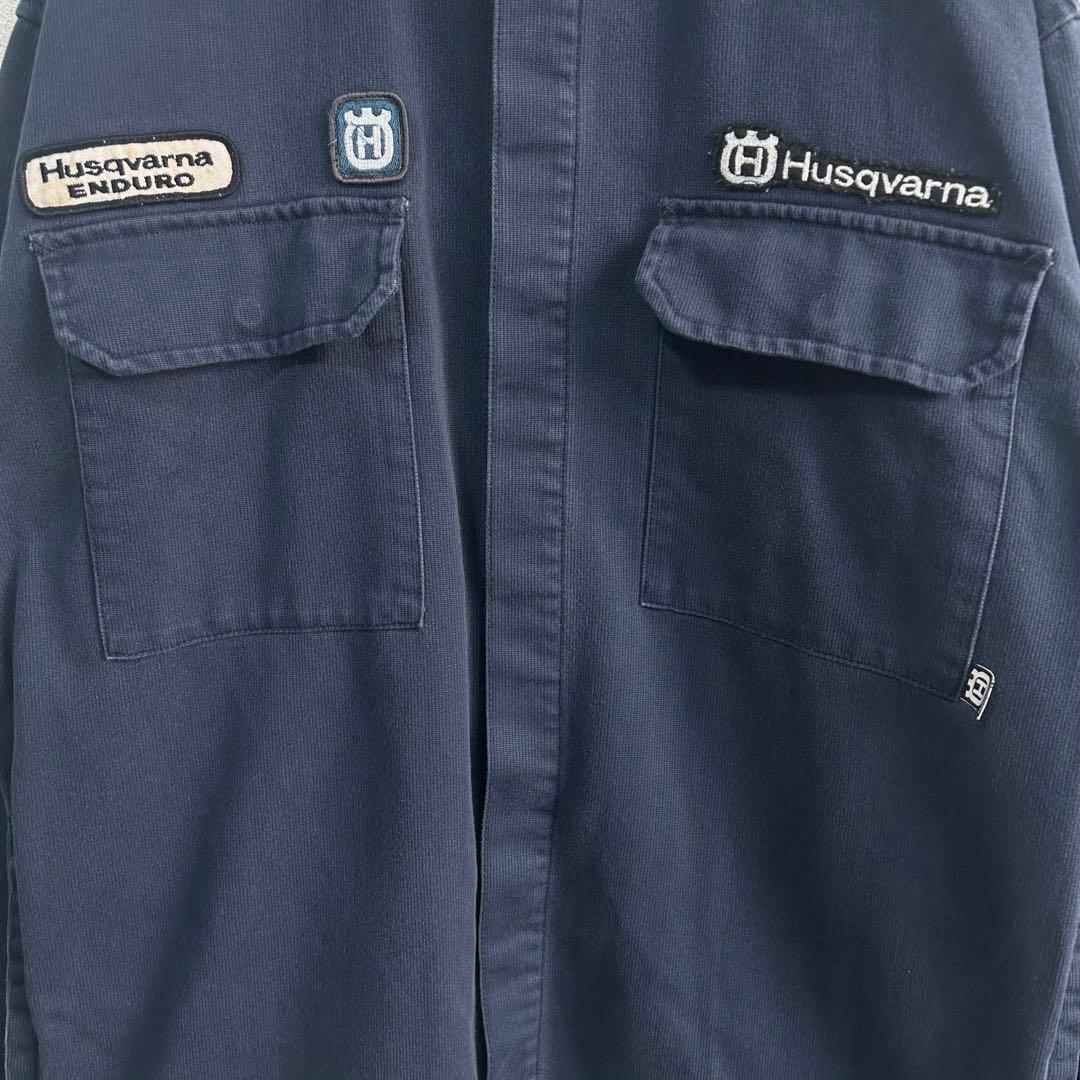 【Husqvarna】ジャケット　刺繍ロゴ　作業着　バイカー　ネイビー　ワッペン