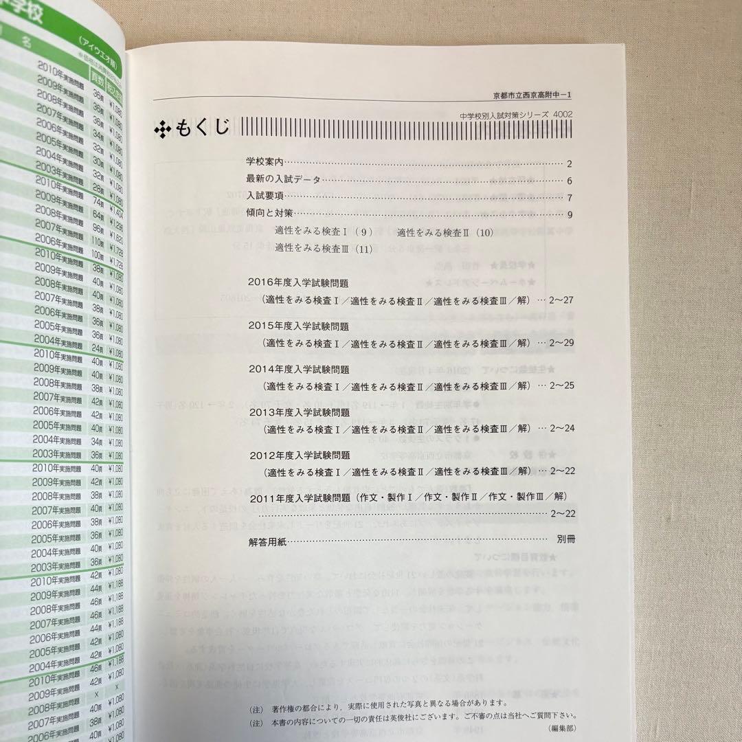 英俊社 赤本　京都市立西京高等学校附属中学校　入試 過去問
