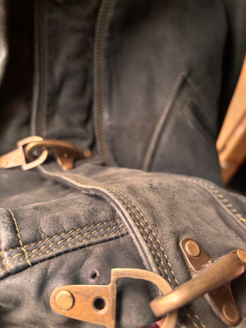 レザージャケット メンズ ダークグレー M〜L相当 革ジャン 古着