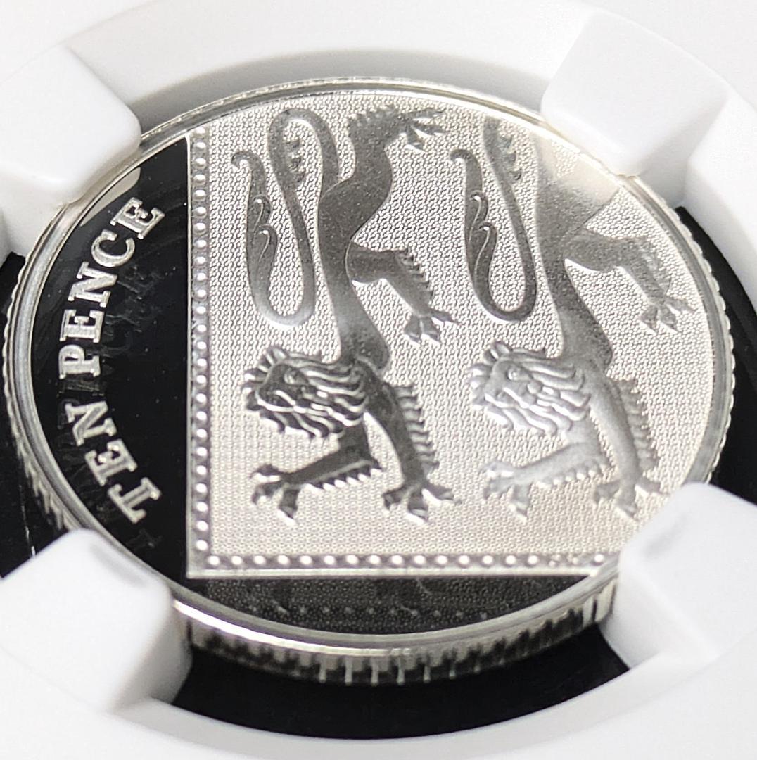 希少な高鑑定★2018 英国 銀貨 10ペンス 王室紋章 NGC PF69UC