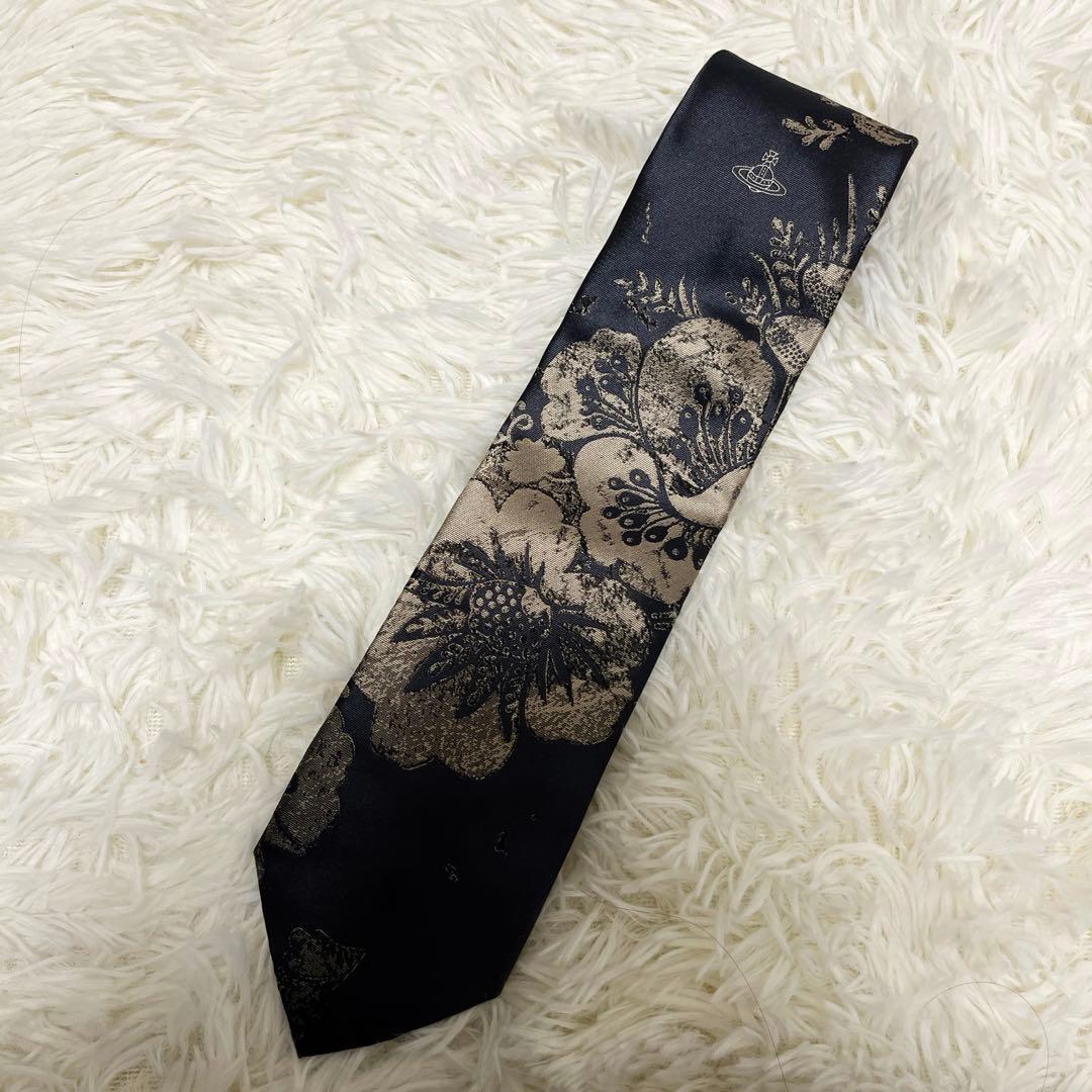 Vivienne Westwood ネクタイ花柄 オーブロゴ ジャカードブラック