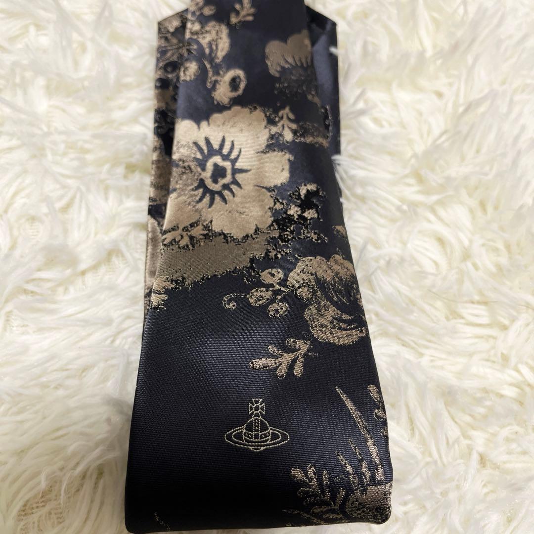 Vivienne Westwood ネクタイ花柄 オーブロゴ ジャカードブラック