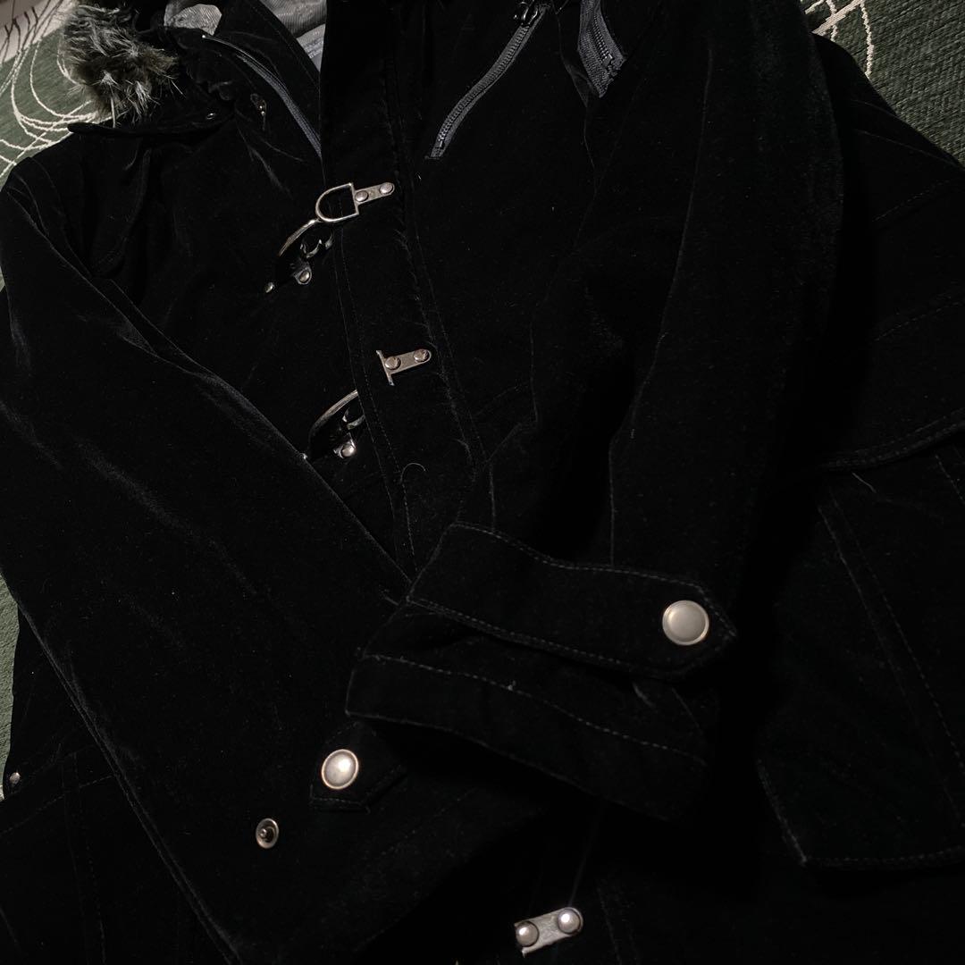 ジャケット・アウター Y2K Black velour fur long coat fireman