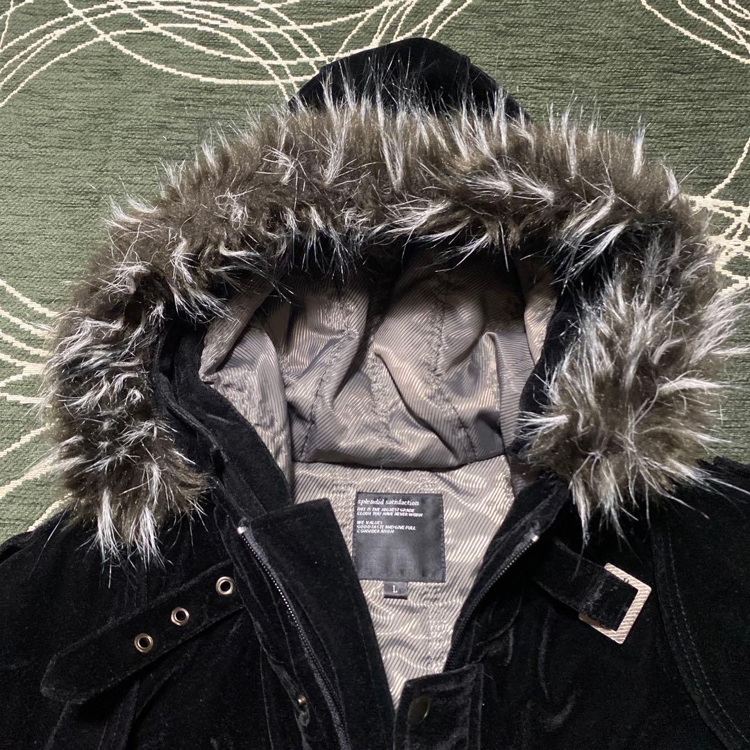 ジャケット・アウター Y2K Black velour fur long coat fireman