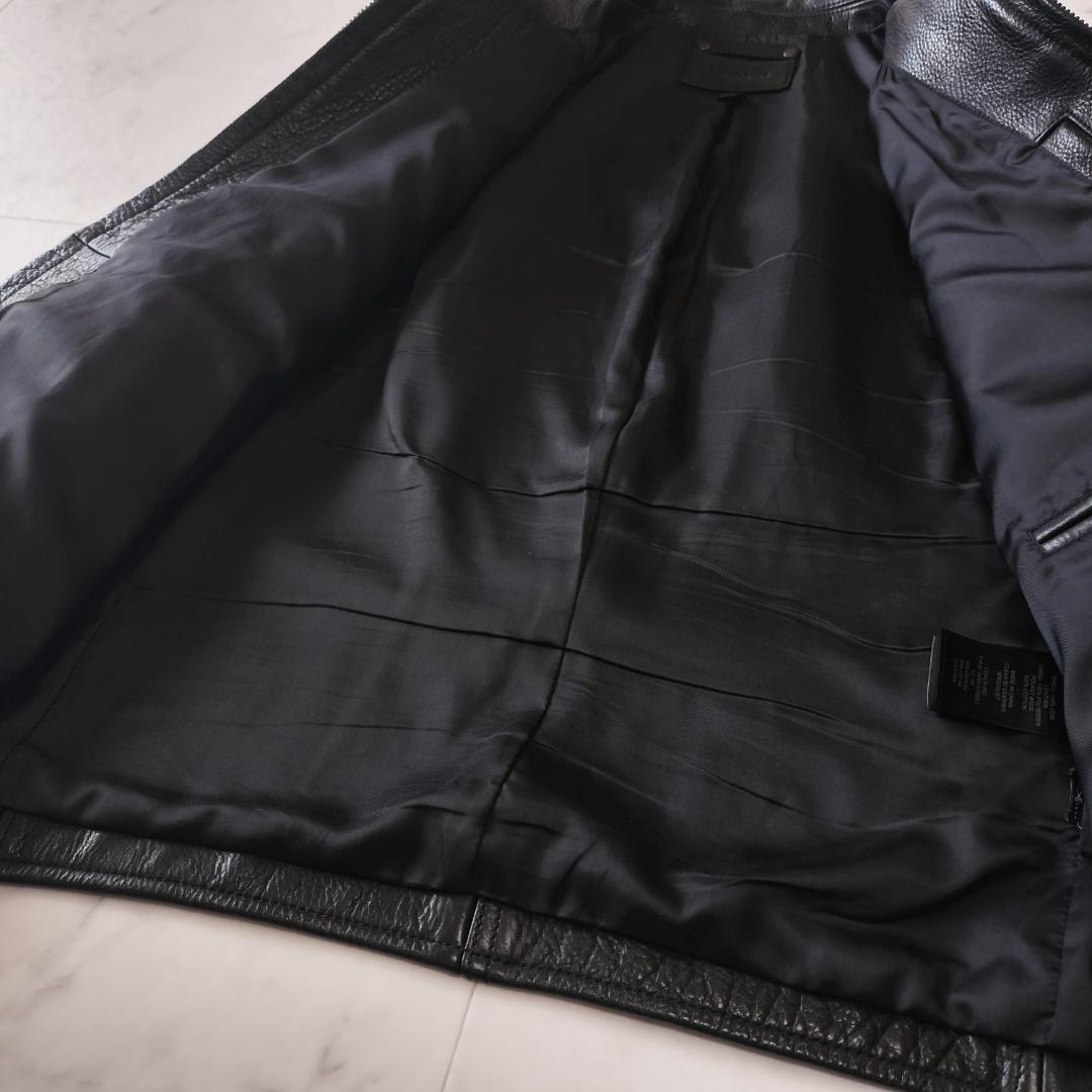 COACH 襟付きシングルライダースジャケット M ブラック レザージャケット