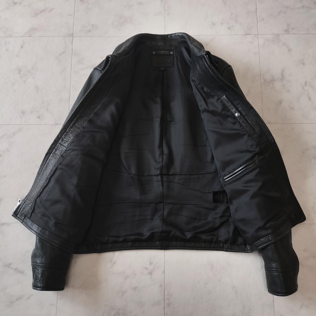 COACH 襟付きシングルライダースジャケット M ブラック レザージャケット