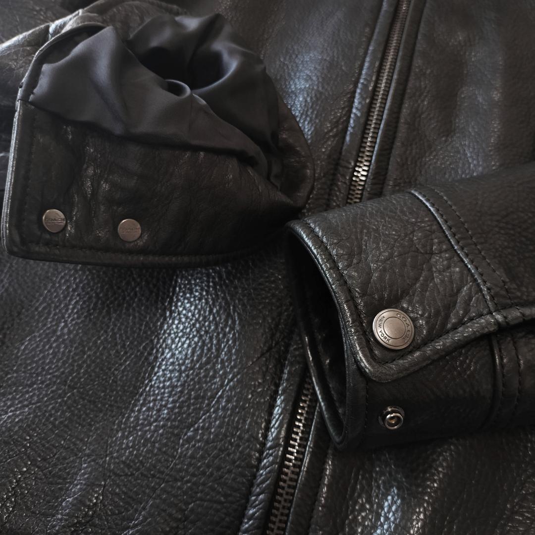 COACH 襟付きシングルライダースジャケット M ブラック レザージャケット