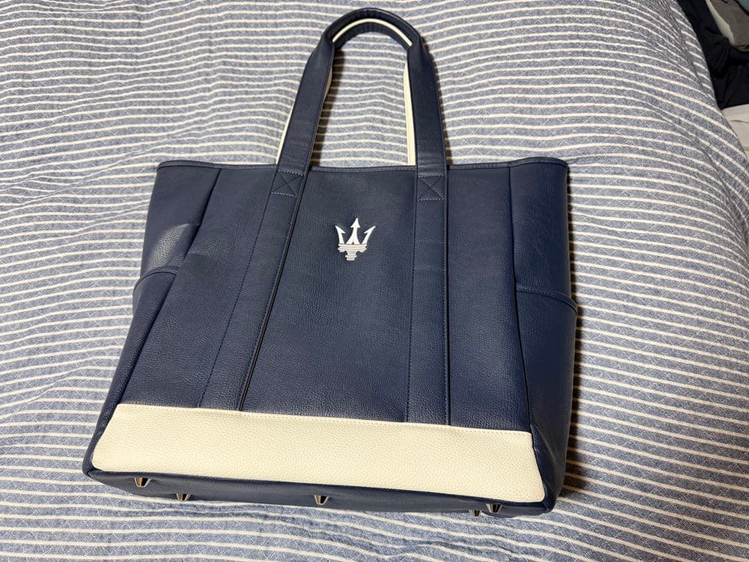 Maserati マセラティ純正バイカラートートバッグネイビー/ホワイト40cm