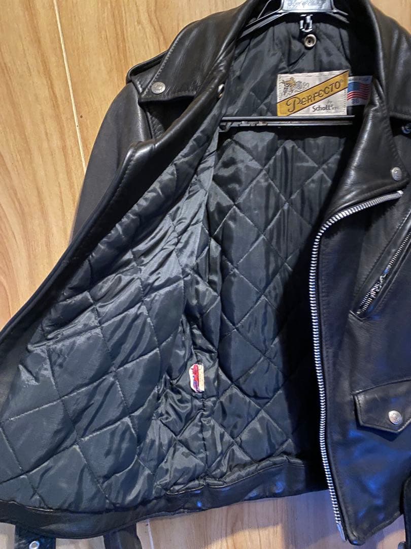 Schott ブラック レザーダブルライダースジャケット36