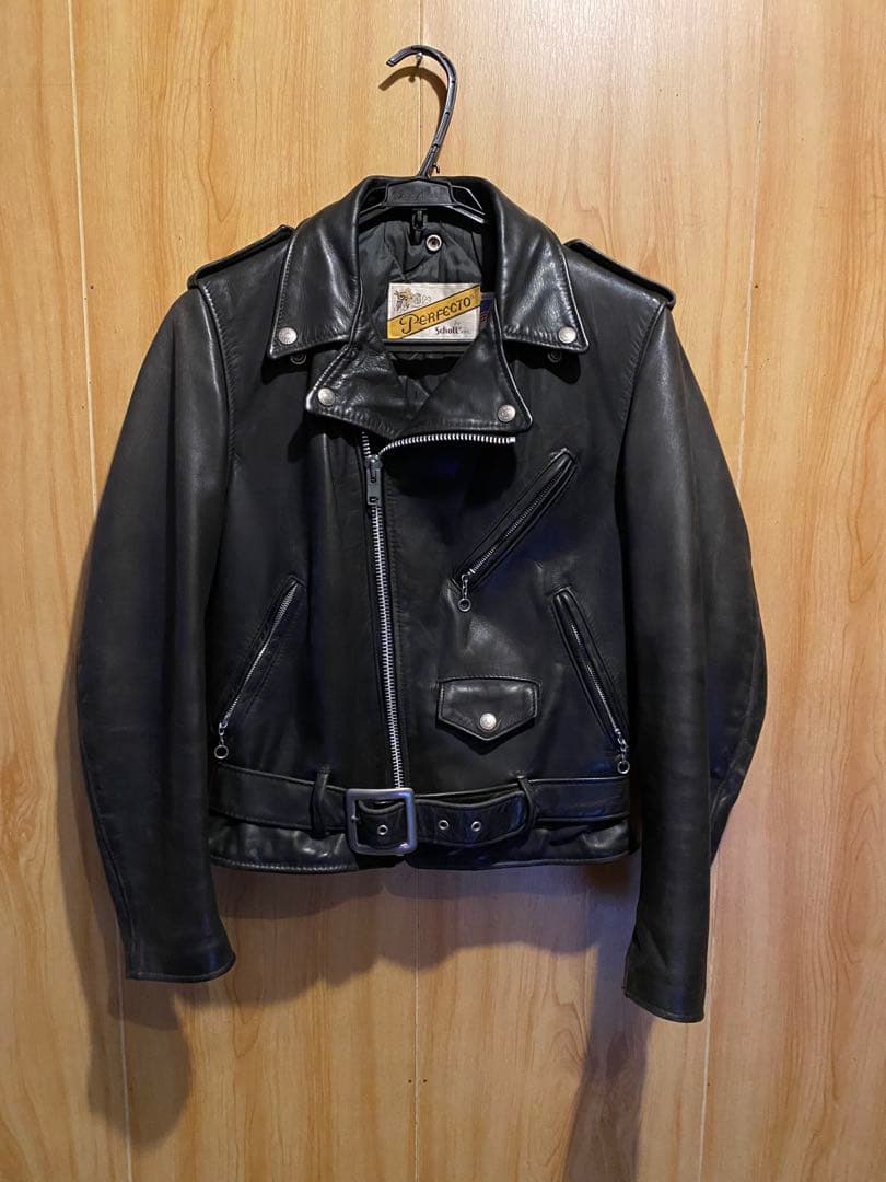 Schott ブラック レザーダブルライダースジャケット36