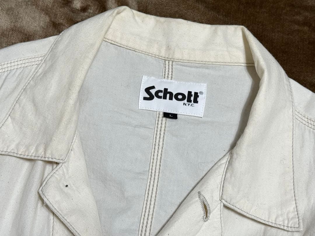 Schott ショット コットン ワークジャケット カバーオール L 白