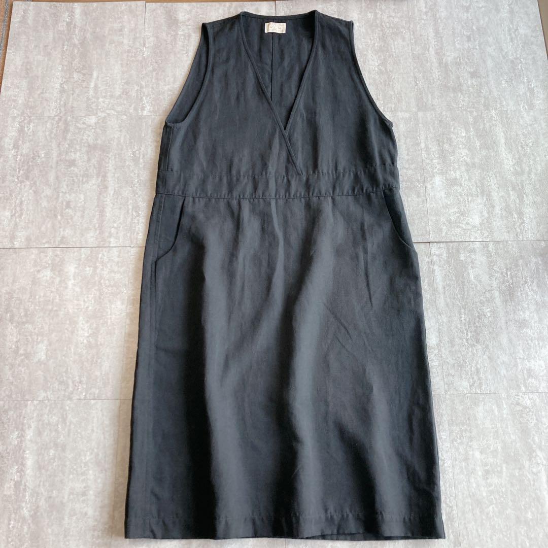 極美品⭐️中川政七商店 麻 リネン混 ジャンパースカート F 黒