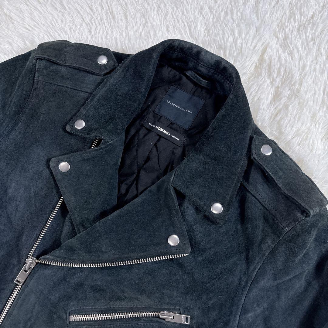 【海外古着】SELECTED HOMME スエード ダブルライダース 牛革 黒L