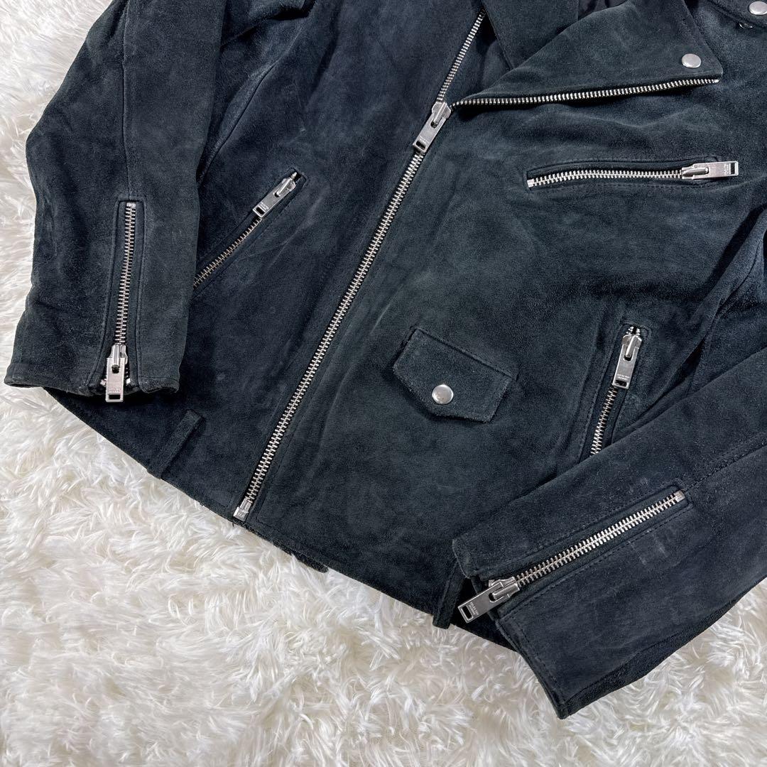 【海外古着】SELECTED HOMME スエード ダブルライダース 牛革 黒L
