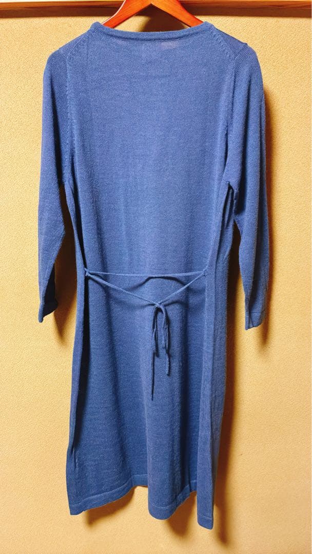 冬物セール値下げ　CRAFT HIRO 青 ニットワンピース ウエストリボン付き