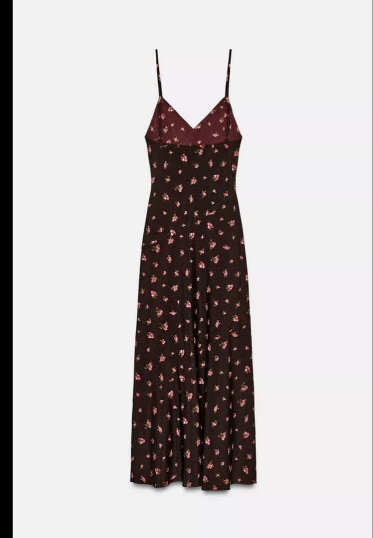 ZARA フローラル柄ランジェリーミディワンピース キャミワンピース 花柄