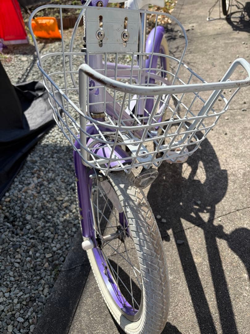 【お引き渡し限定】アサヒ幼児用自転車 紫色 前面バスケット付き 引き取り