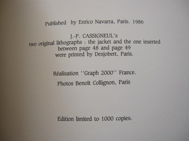 Cassigneul　Enrico Navarra, 1986　限定1000部