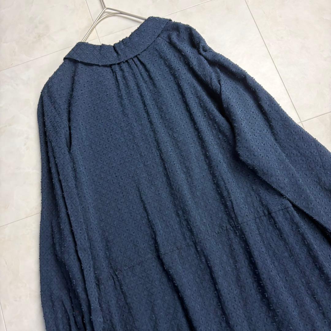 新品タグ付✨ホコモモラ シャツワンピース 刺繍ドット 紺 40 前開き 羽織
