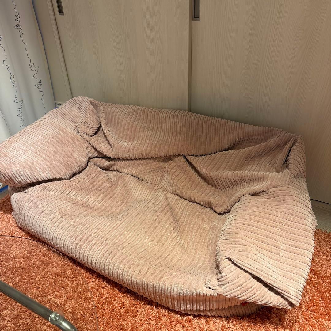 【品川区引き取り限定】Loungepugコーデュロイ 2人掛けソファ ピンク