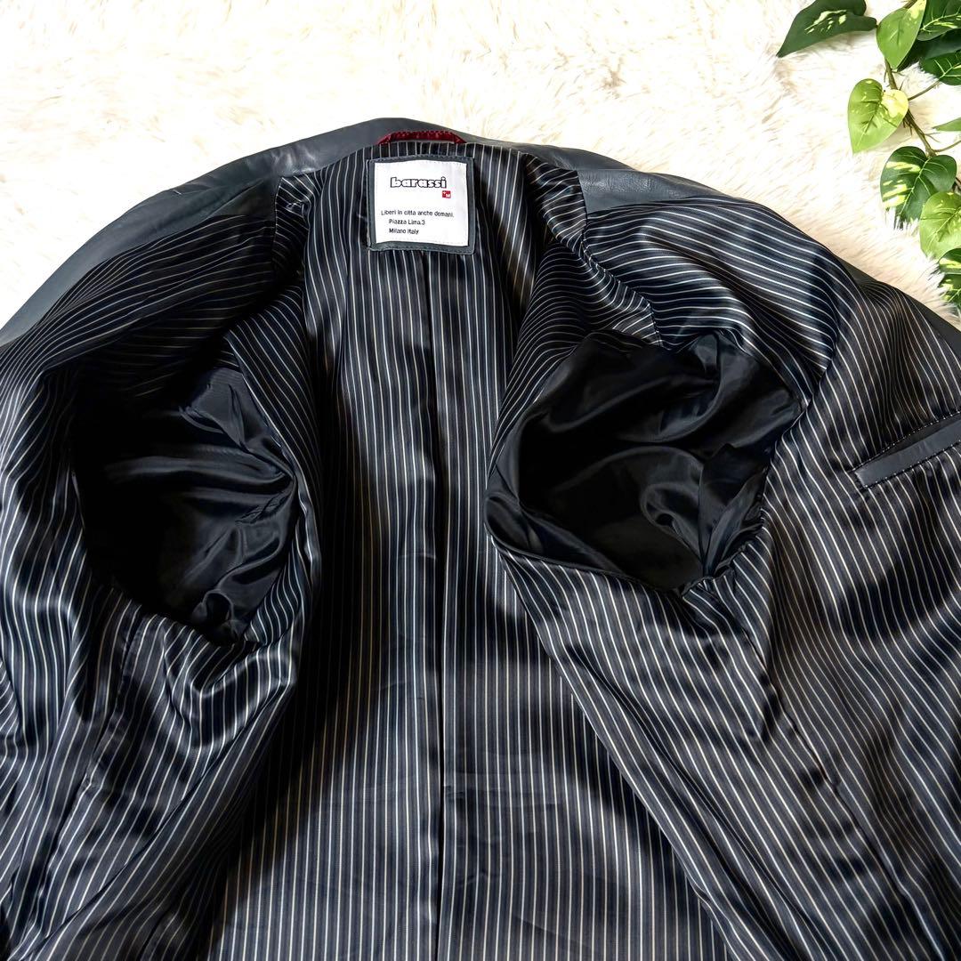 極美品 barassi 羊革 レザージャケット 52 大きいサイズ ブルーグレー