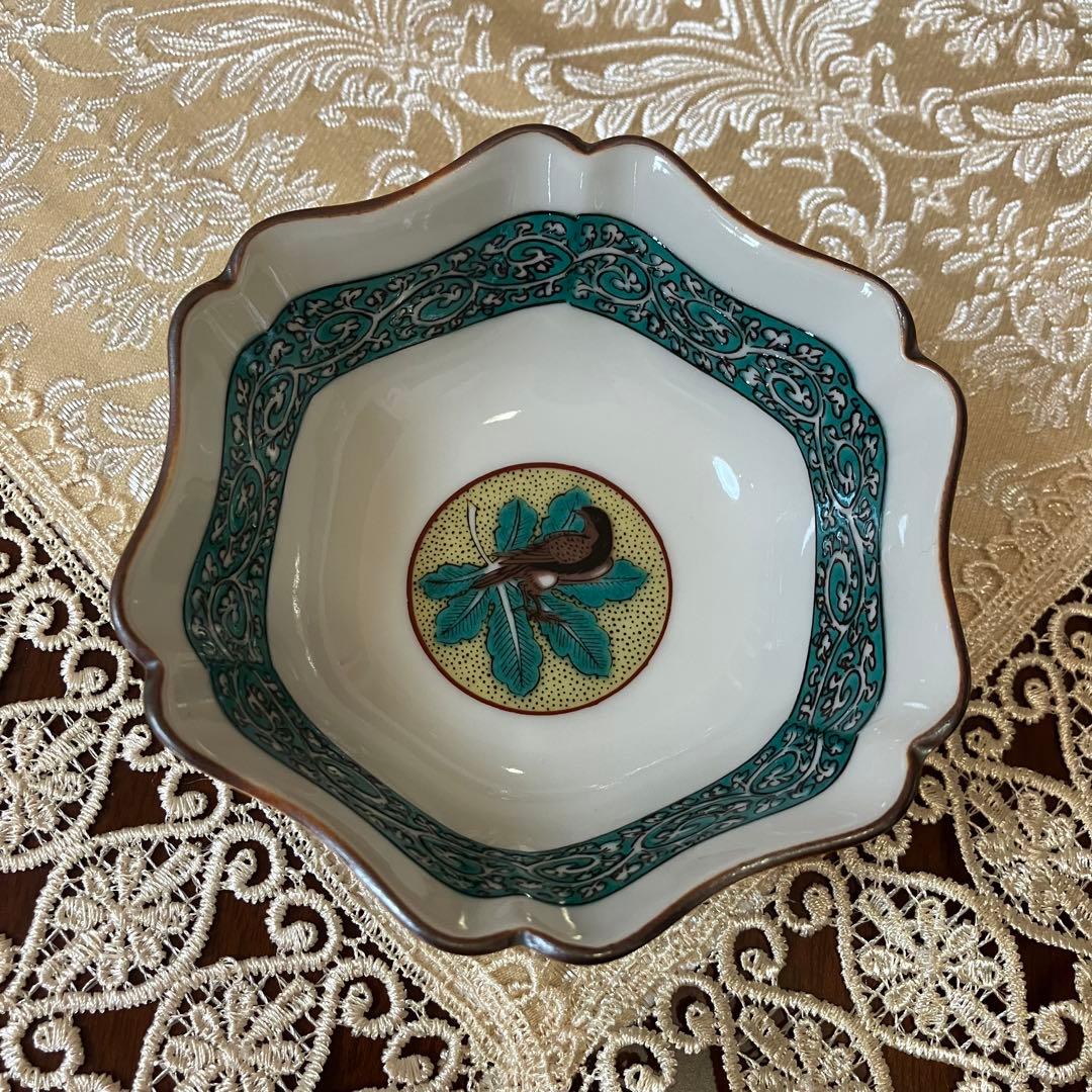 美品 九谷焼 仙峰窯 小鉢揃 5枚セット 輪花鉢 六角鉢 吉田屋 蛸唐草 和食器
